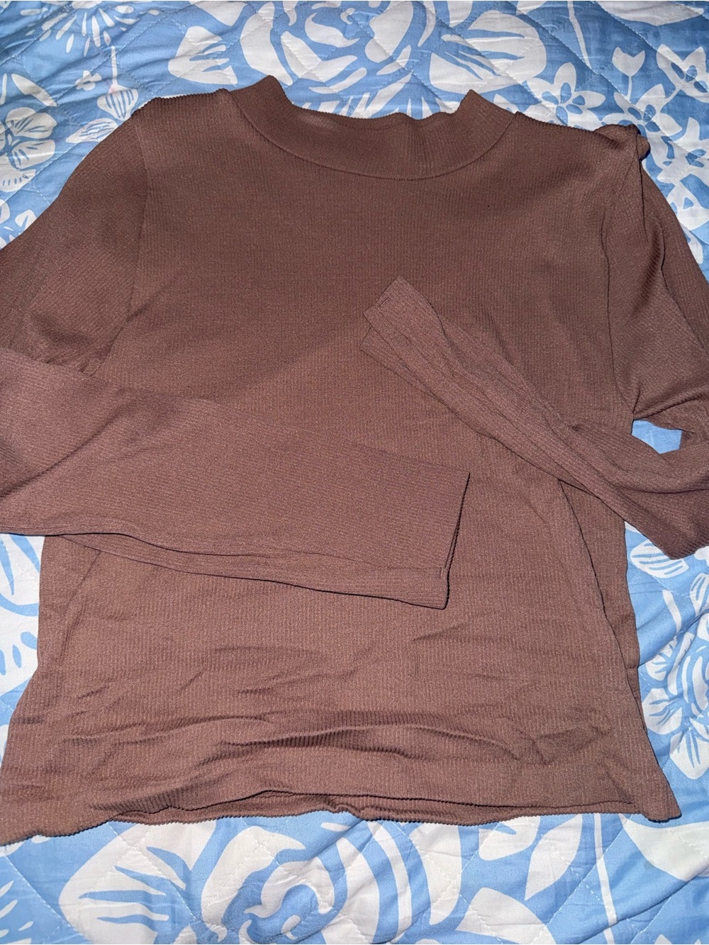 Brown Ribbed Long Sleeve Top